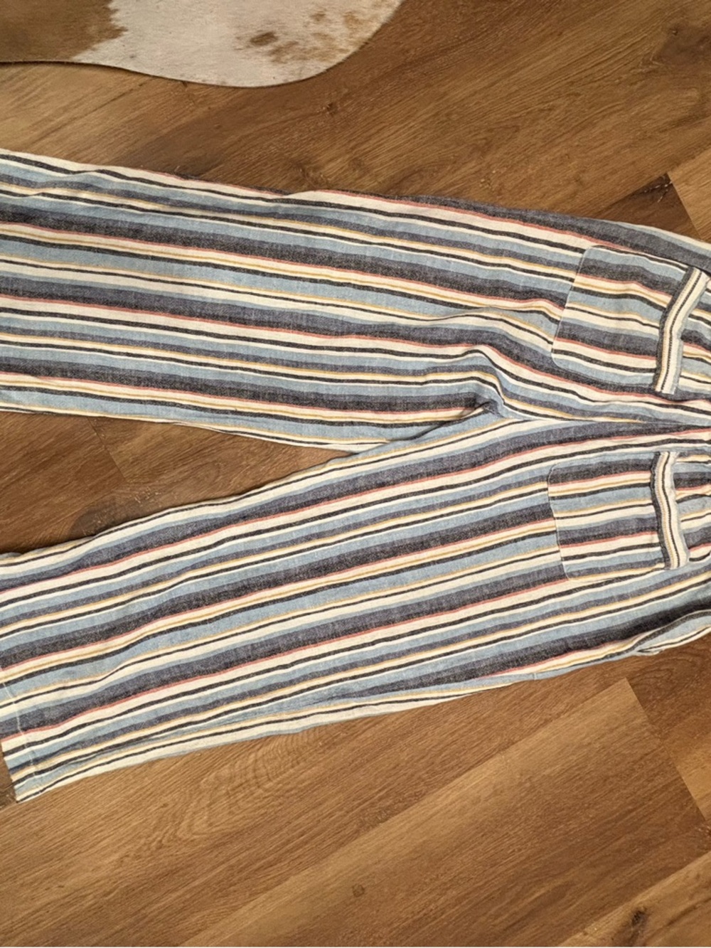 Striped Drawstring Wide Leg Pants - Blue, Cream, Yellow, Rust - Picture 5 of 6